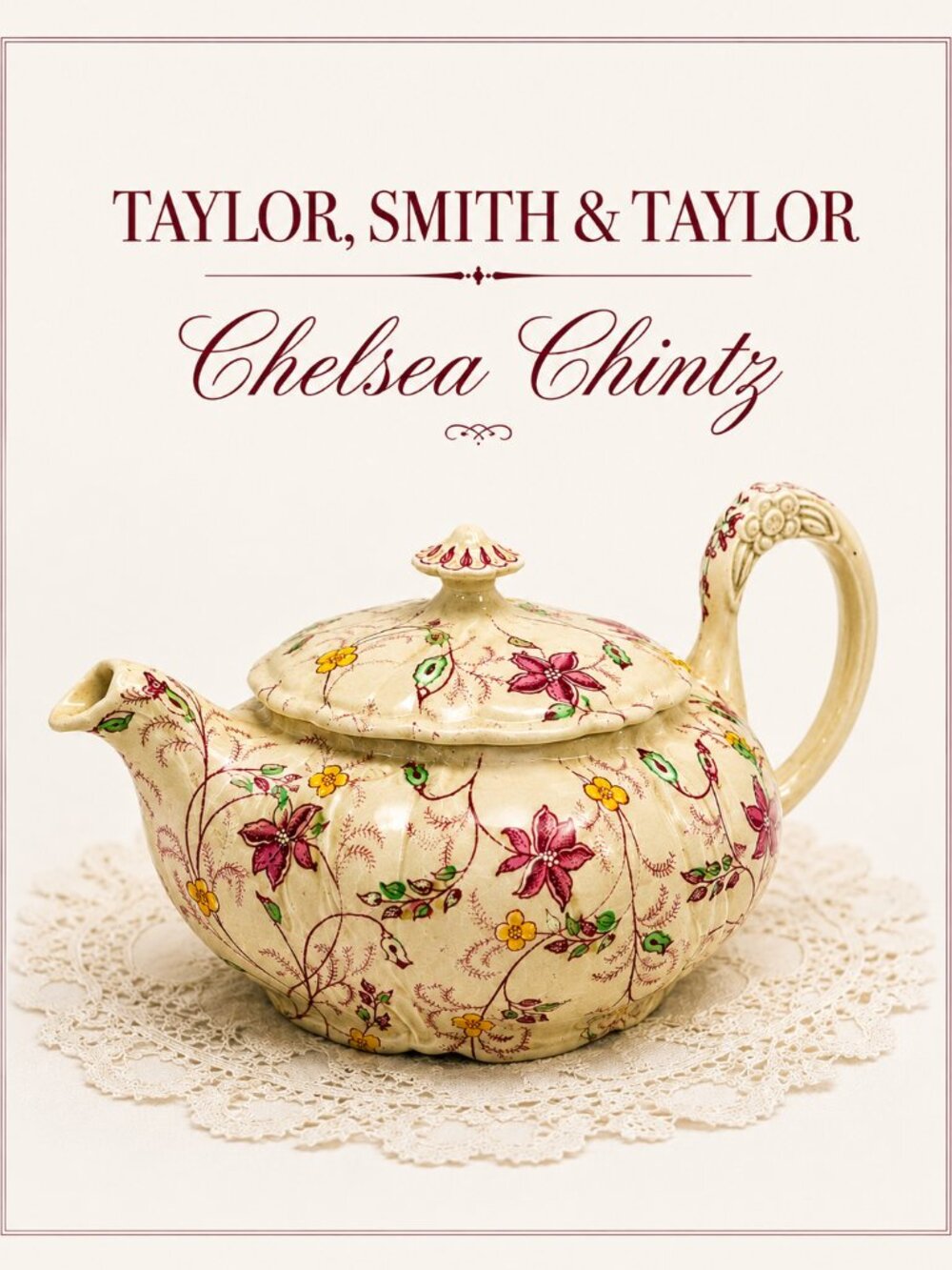 Taylor Smith & Taylor Chelsea Chintz Teapot w/ Lid Vogue 1940s Vintage USA